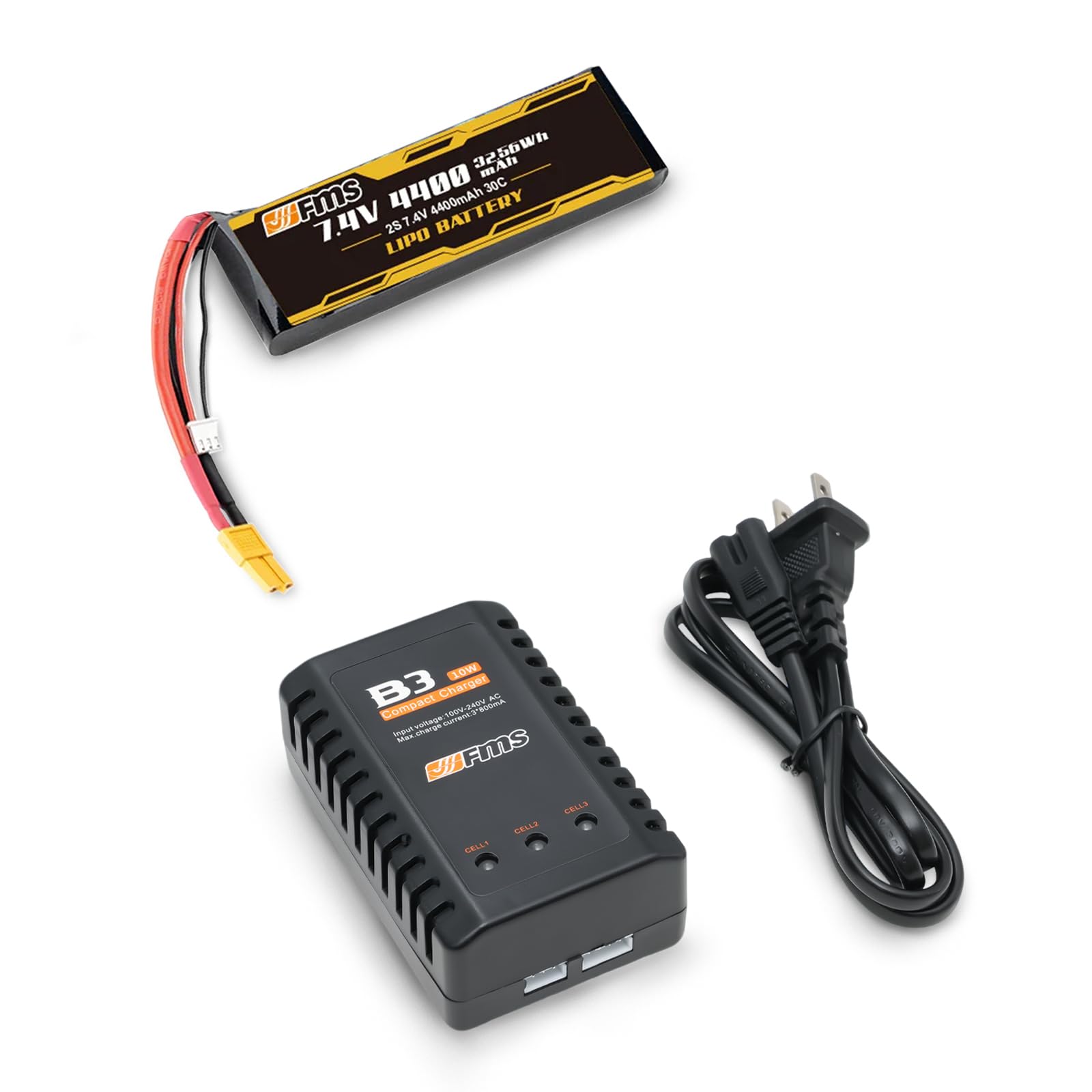 Amazon.com: FMS Lipo Battery 2S 7.4V 4400mAh 30C with All-in-One