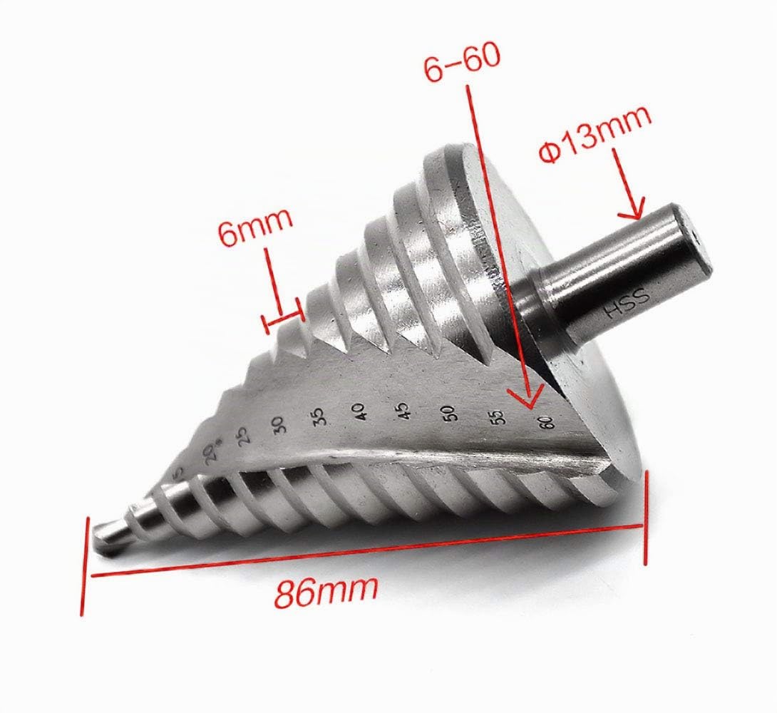 Set di punte per trapano a gradino grande HSS con scanalatura a spirale 6-60 mm, 12 gradini, cobalto svasato trapano cono strumento di foratura per ingrandire lamiera di metallo PVC foglio