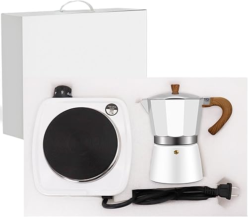 Juego de ollas moka de aluminio 2 en 1 con estufa eléctrica, cafetera de café expreso clásica, 5.1 fl oz, 5 onzas, Mocha Express, portátil, camping,