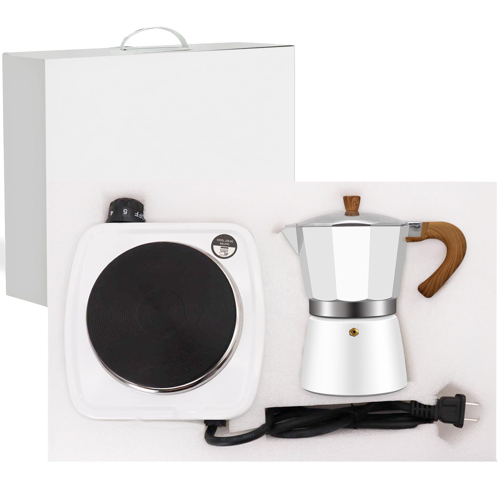 2-in-1 Aluminum Moka Pot Set with Electric Stove Classic