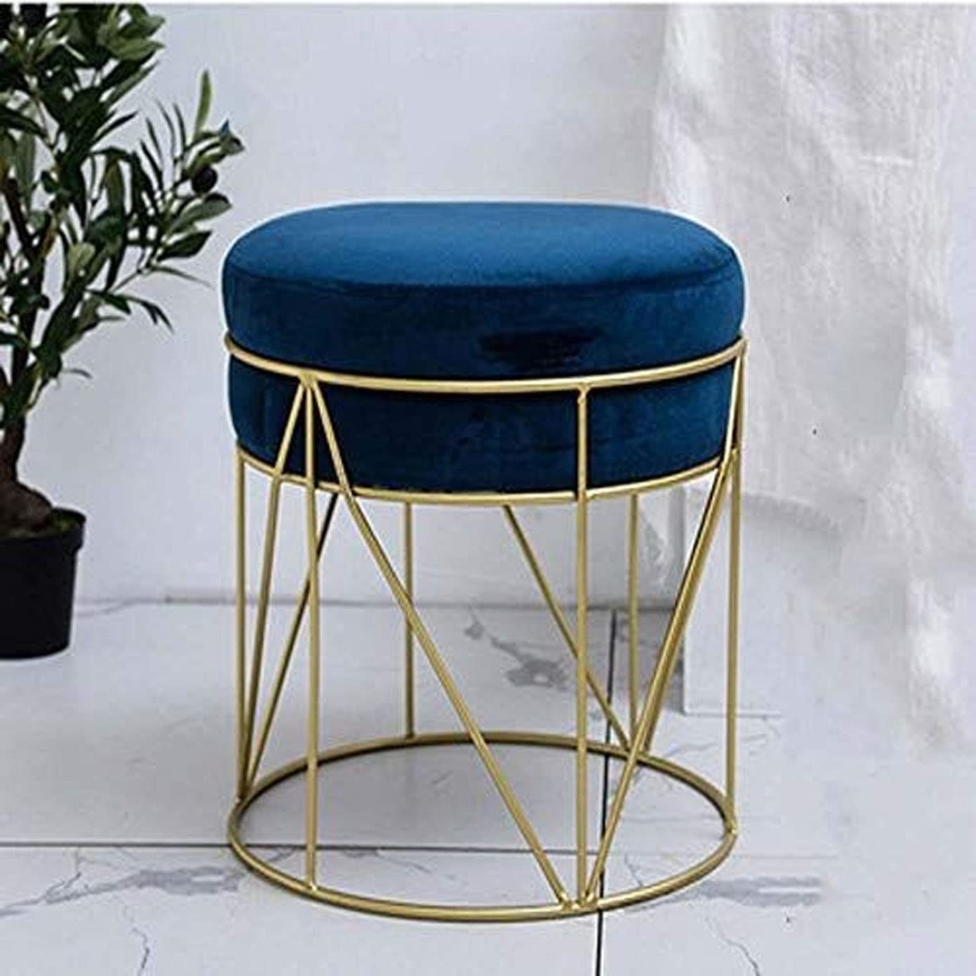 NEON CRAFTS Velvet Round Ottoman with Metal Frame Upholstered Round Table Footrest Stool Footrest Ottoman Stool Modern Furniture for Living Room Bedroom