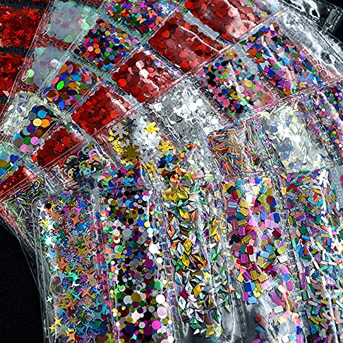 8 Packs Mix Shapes Colorful Laser Holo Various Geometric Butterfly Sequins Nail Art Slice Decorations Manicure Glitter Charms - (Color: All 8 Model Each 1)