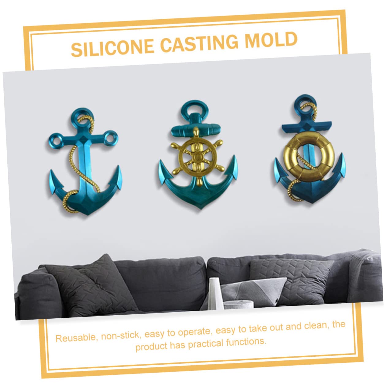 HOMSFOU Stampo in Silicone a Forma Di Ancora 4 Pezzi Per Decorazioni Murali Fai Da Te, Kit Epossidico Flessibile e Sicuro Per Creazioni Artigianali Personalizzate
