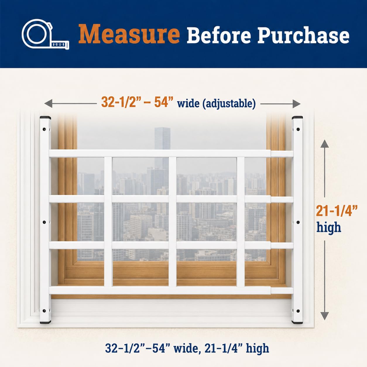 Segal S 4768 Fixed Adjustable Child Safety Window Guard Prevents Accidental Falls, Tamper Resistant Screws Included, Non-Egress, White, 31"
