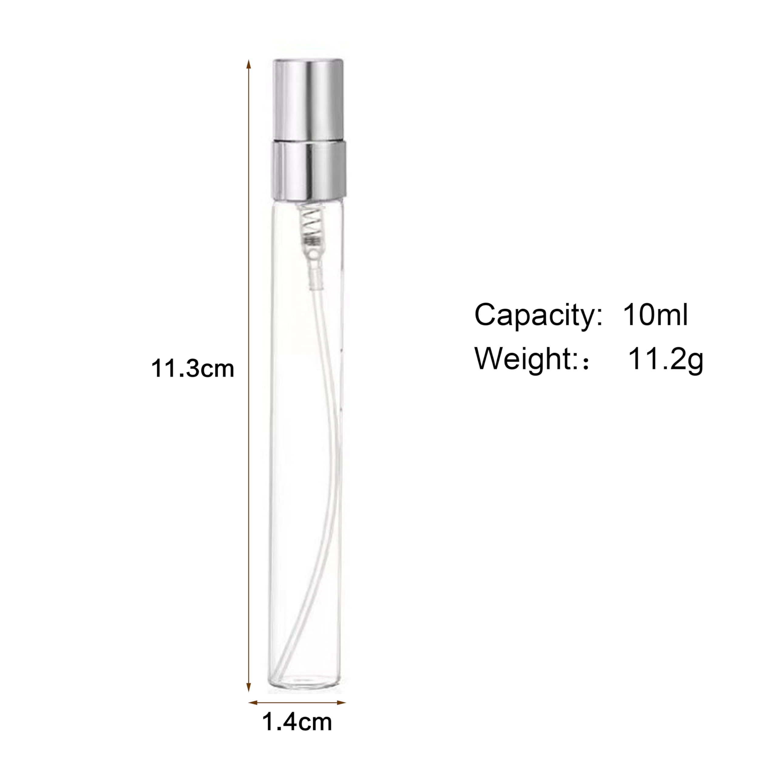 10 ml 10 pezzi Bottiglia di vetro spray ricaricabile per profumo Mini flacone campione di prova, fiale di vetro sottile, argento