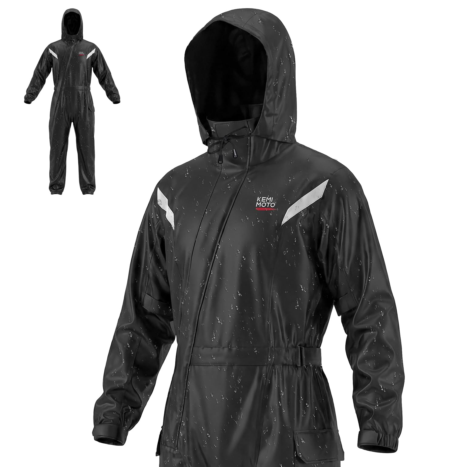 KEMIMOTO Motorrad Regenanzug für Herren, Wasserdicht Regenkombi, Atmungsaktiv Regenmantel, Reflektierende Elemente Regenbekleidung, Regenjacke für Camping, Wandern, Reisen, Radfahren