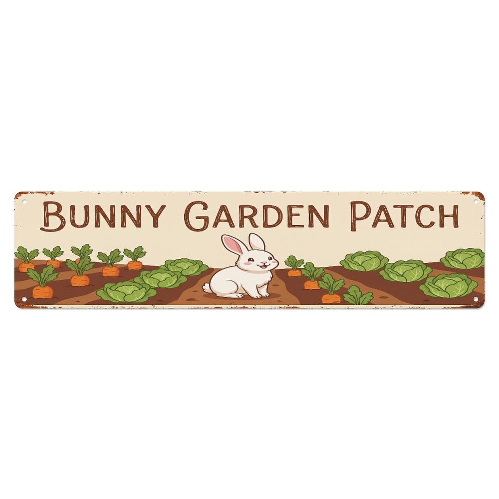 Vintage Rabbit Farm Scene Bunny Garden Patch Metal Tin Sign