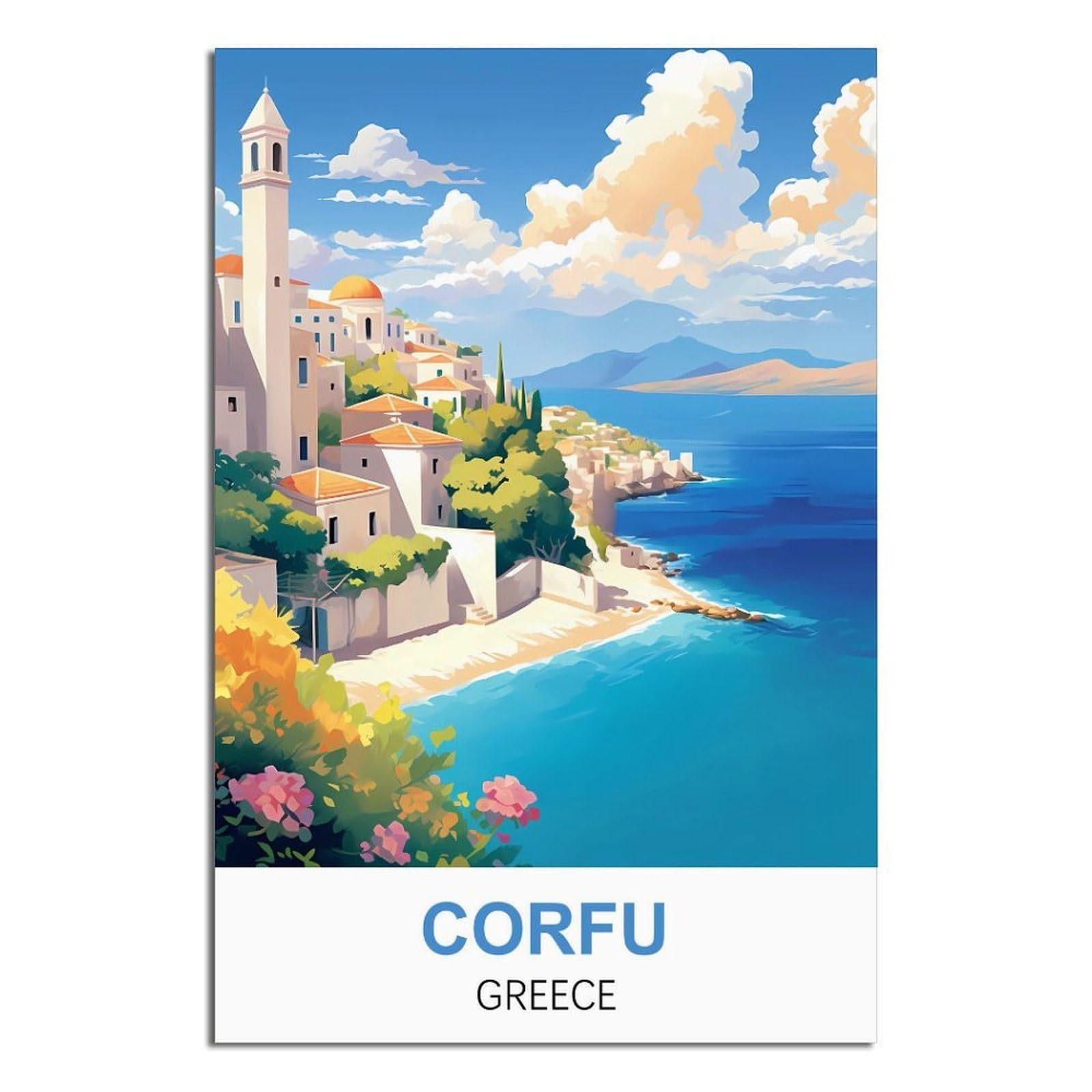 EZMLFA 5D Diamond Painting Kits for Adults，Corfu Greece,Diamond Painting,Landscape Gem Art Kits Adult and Crafts Home Decor 50x60cm