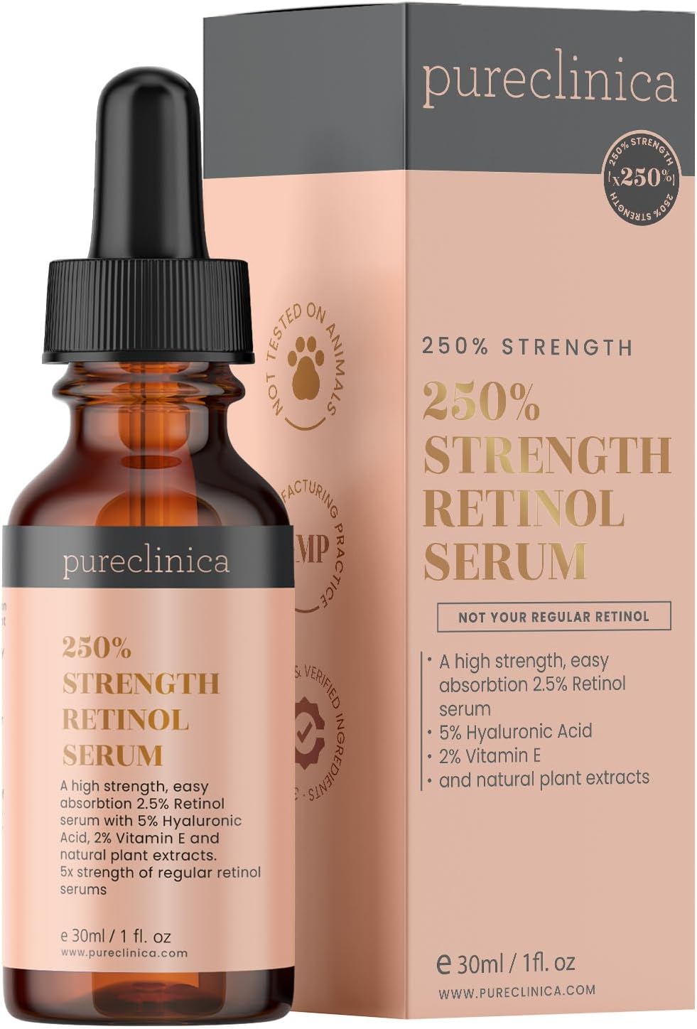 – 250% Strength Retinol Serum 2.5% (with 5% HA and 2% Vitamin E) - 30ml / 1 fl oz