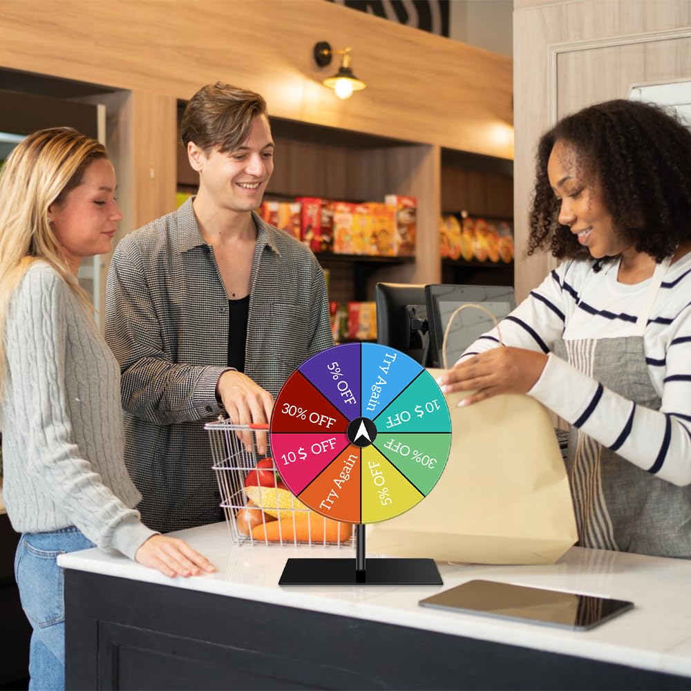 Mineup Ruota della fortuna, Ruota Dei Premi Che Gira, Ruota della roulette colorata, Color Roulette Wheel Stand con Pennarello e Cancellino, 8 slot, Tabletop Prize Wheel per fiere, carnevali, festival