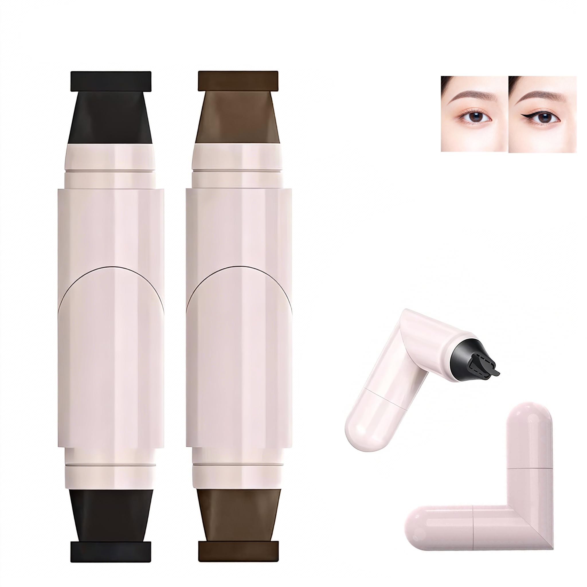 2pcs 2026 Rotating Eyeliner Stamp Pen, Winged Eyeliner Stamp Foldable, Waterproof Winged Smudge-Proof Eye Liner Tool for Beginners, Gel Eyeliners Pencil Set (Black and Brown)