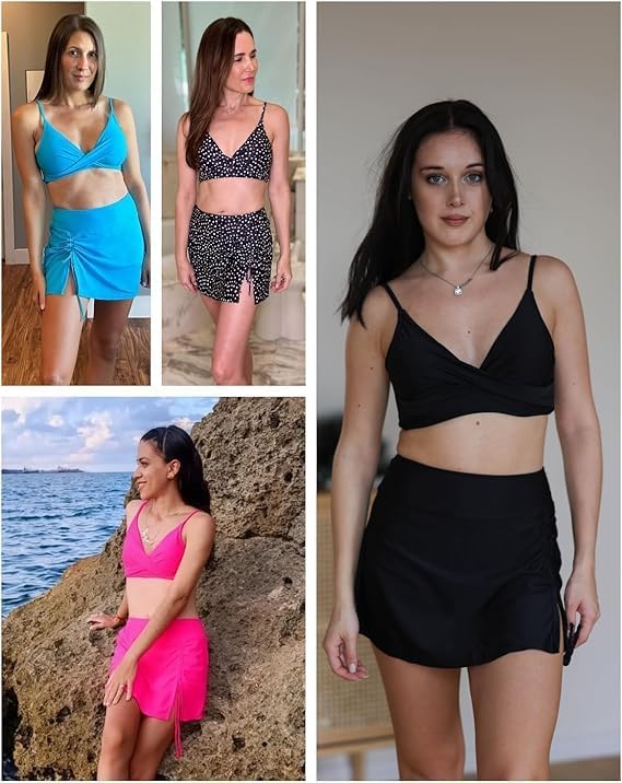 Womens Bikini Set with Skirt Two Piece High Waisted Swimsuit Criss Cross Top Tummy Control Swim Skirt Bathing Suit - Image 5