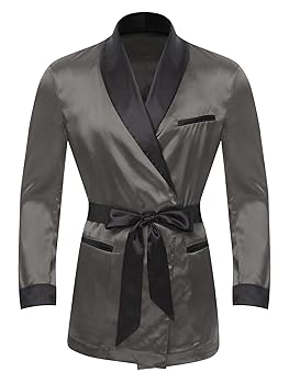 じ*ん様 1900s silk satin smoking jacket YEAHDOR Men's Smoking Jacket Satin Robe with Belt Lapel