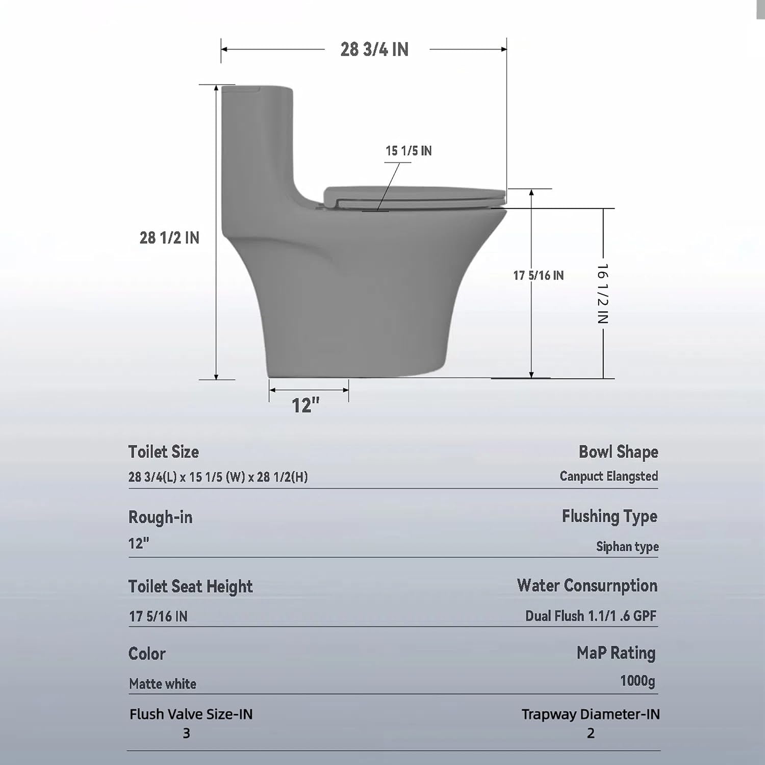 HRVEOCEI Dual Flush One Piece Toilets for Bathrooms, Compact Gray Toilet Elongated with Soft Closing Seat, Modern 12 Inch Rough in Toilet, Map 1000g, Comfort Height, Silent Design (GREY)