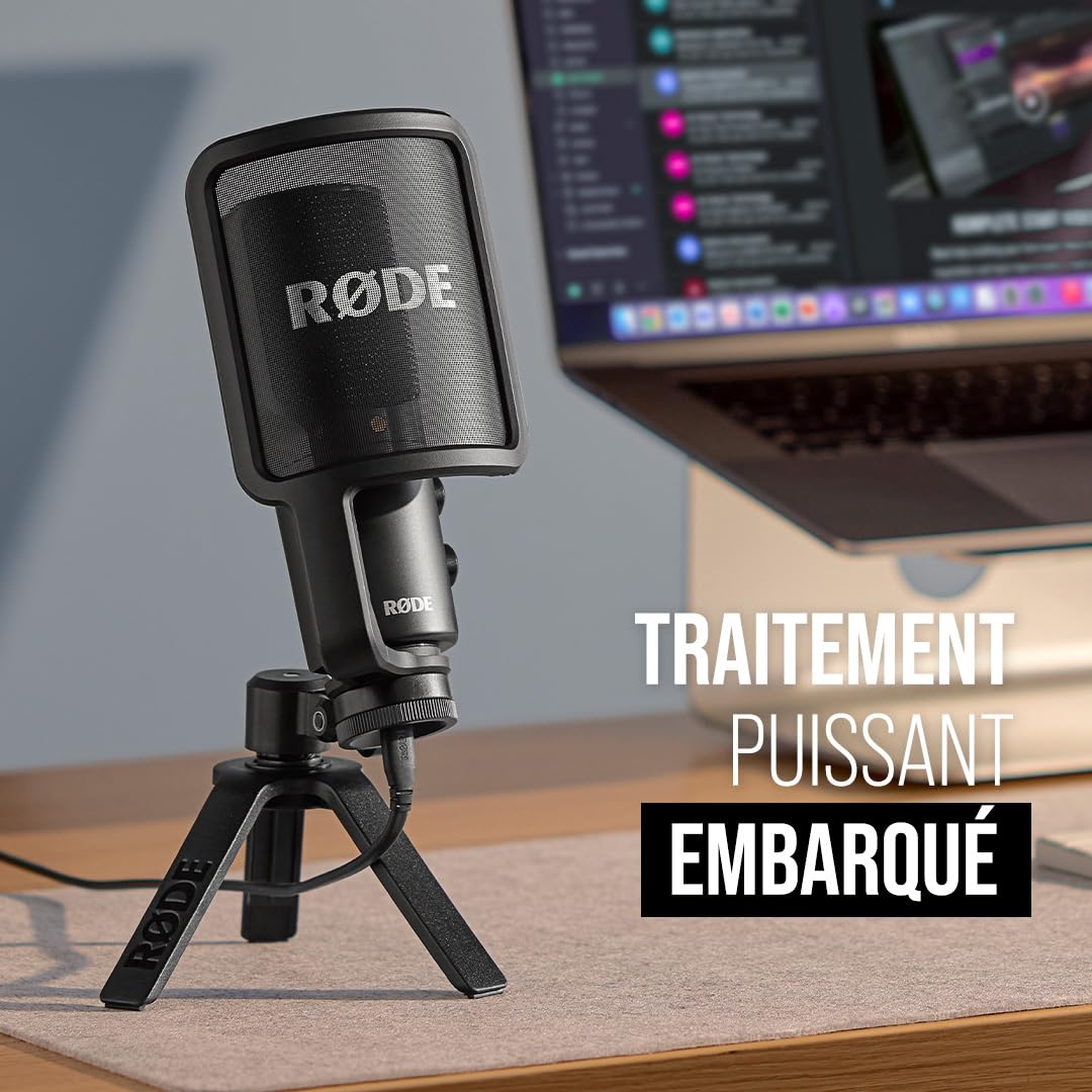 RØDE NT-USB+ Microphone USB à Condensateur Pro avec Interface Audio Intégrée, USB-C, Monitoring Casque, idéal podcast, streaming et enregistrement