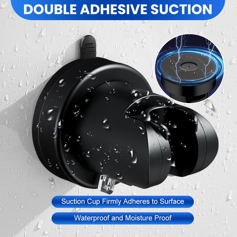 Soporte Alcachofa Ducha Ventosa,Sujeta Alcachofa Ducha Pared Sin Taladro,Soporte Cabezal Duchas de Baño Universal,Shower Head Holder para Fijar y Ajustar Los Cabezales de Duchas - Negro - 5