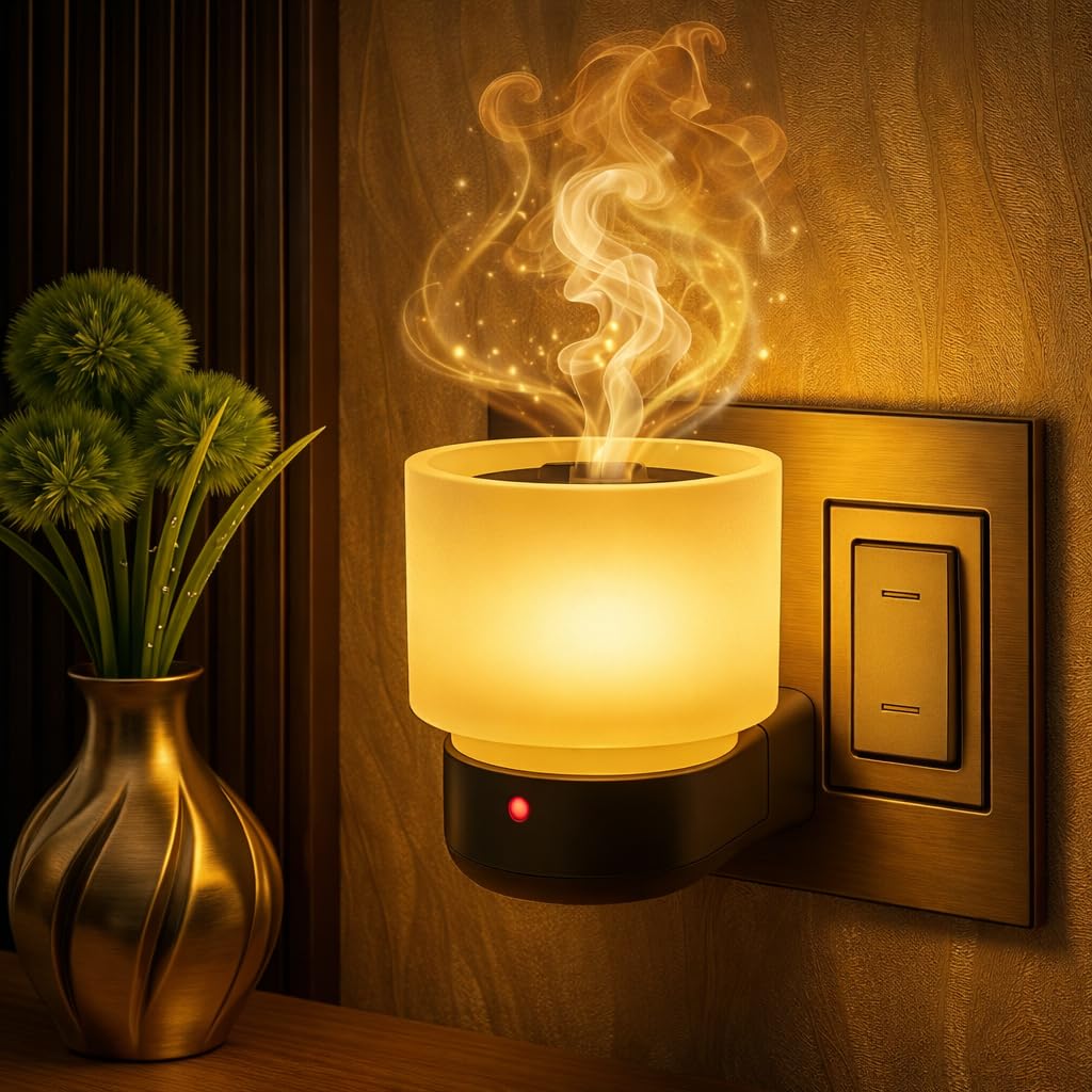 Electric Kapoor Dani Diffuser with Night Lamp | Plug-in Aroma Burner for Pooja Room, Home & Office | Heat Resistant ABS Plastic | Compatible with Camphor & Essential Oils-image-3