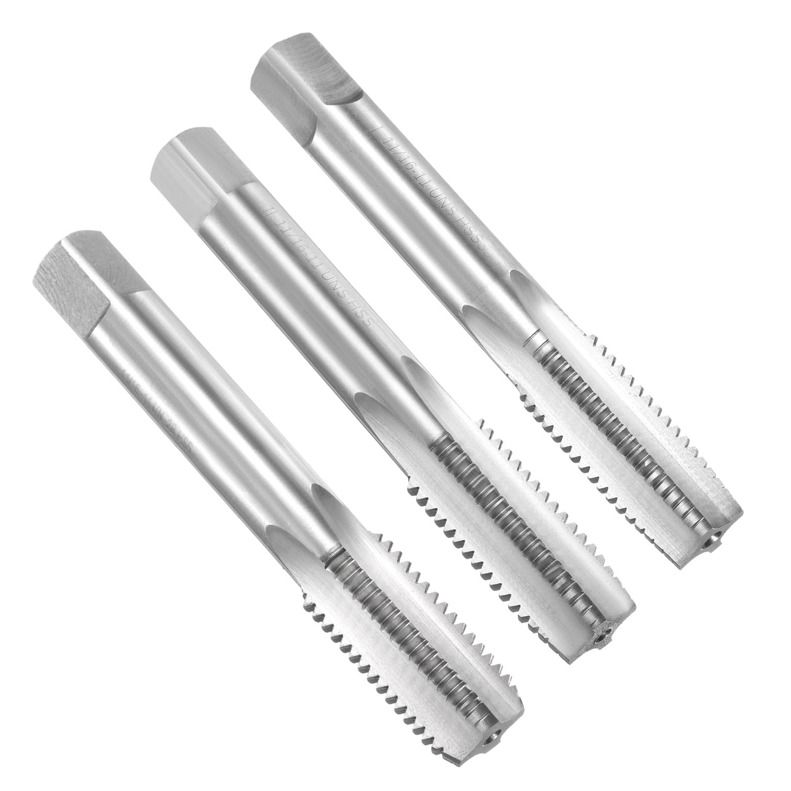 sourcing map 3pcs Hand Tap Set, 11/16"-11UNS Taper/Plug/Bottom Thread Screw Taps, High Speed Steel Hand Threading Tapping Tool Kit