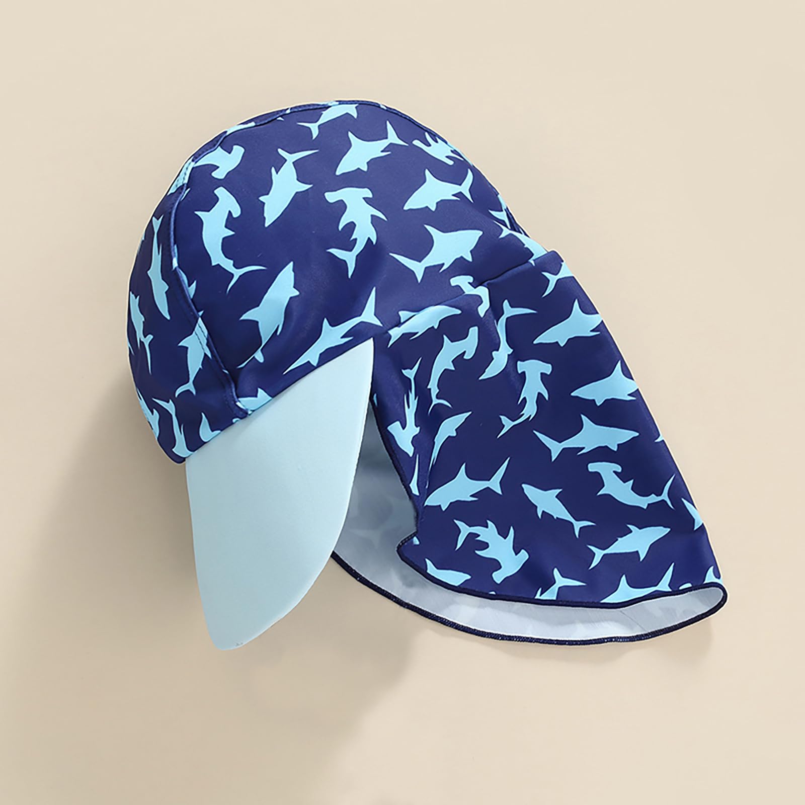 Carolilly Costume da bagno anti-UV a 3 pices, maglietta a maniche lunghe, motivo squalo, con pantaloncini da bagno+cappello da sole