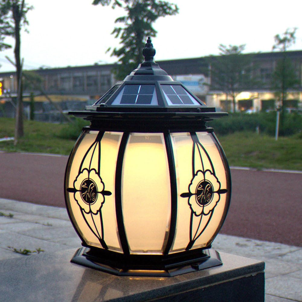 Creative Circle Solar Post Lamp,Waterproof IP55 Column Cap Lamp Lantern,Outdoor Aluminum Stigma Lamps Housing Glass Lamp Shade,Gate Bollard Pillar Light,for Wood Fence,Pathway,Deck