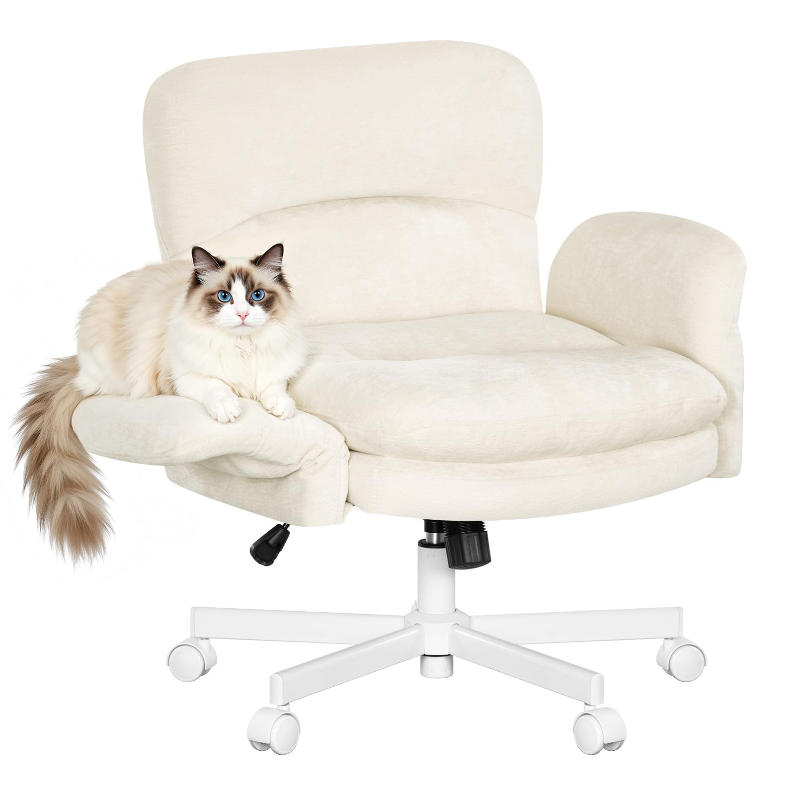 WOLTU Home Office Chair, Swivel Desk Chair with Wheels, Adjustable Armrests, Breathable Chenille Fabric, Load 150kg, Height Adjustable, for Study Bedroom Dressing Table, Beige