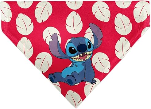 Disney Pet Bandana Lilo and Stitch Dress Leaves with Stitch Sitting Pose Red Slip On Collar Bandana Only