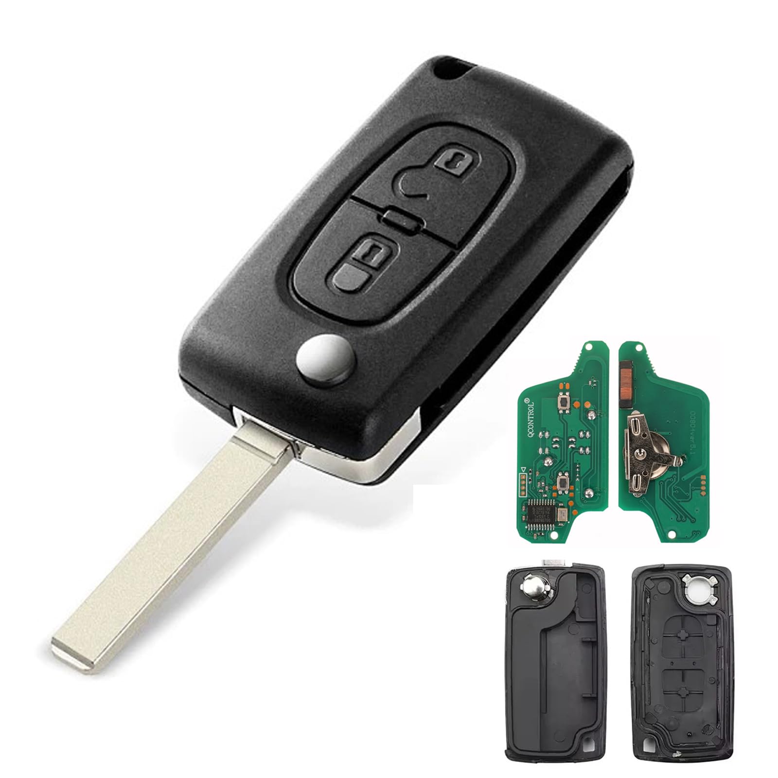 FSK Telecomando per Auto a 2 Tasti 433 MHz con Chip Elettronico ID46 PCF7941, Chiave Telecomando per Peugeot 207 307 308 407 e Citroën C2 C3 C4 C5, CE0523 - Lama VA2