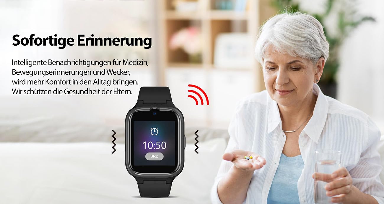 simvalley MOBILE Notruf Uhr mit SIM-Karte: 4G/LTE-Senioren-GPS-Handy-Uhr mit Garantruf Easy und Video-Telefonie (Senioren Smartwatch mit SIM-Karte, Handyuhren, Telefon)
