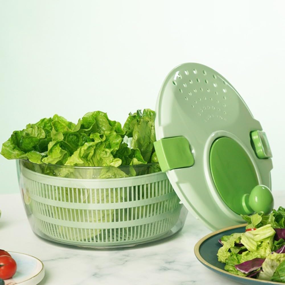 Centrifugador de ensalada con manivela, secador manual de verduras y cuenco de lavadora, deshidratador de lechuga eficiente para cocina, diseño medio transparente, base antideslizante, apto