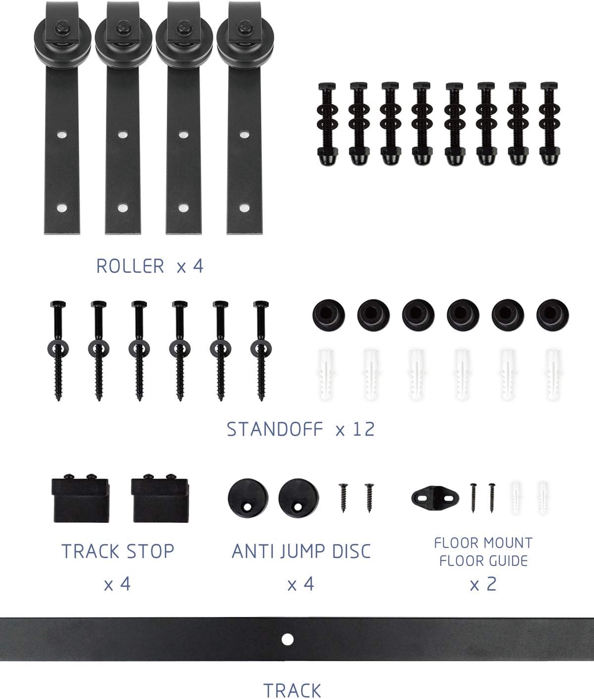 S&Z TOPHAND 13 FT (5-17FT) Double Gate Classic Sliding Barn Door Hardware Kit Whole Set, 12'' Door Handles，Easy to Install, Perfect for Kitchen,Living Room, Bathroom