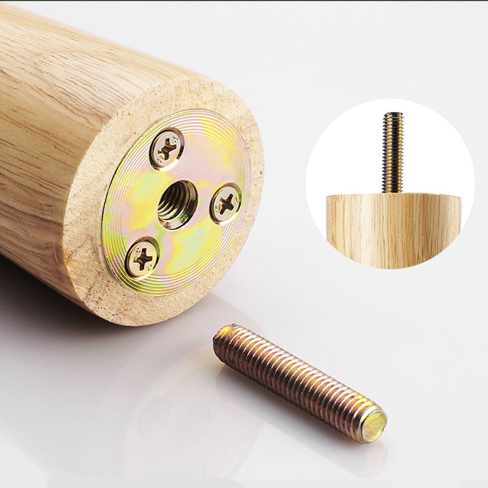 Gambe coniche in legno di gomma per divano, 4 viti regolabili M6/M8/M10, piedini per tavolo e armadietti in rovere, altezza 12 cm, supporto per mobili elegante decorazione per la casa