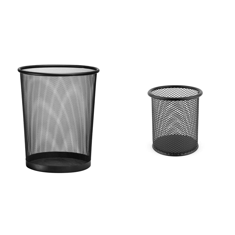 D.RECT Mesh Papelera Circular, Capacidad 19L, Papelera de oficina, Papelera, Color Negra, XXL LEVIATAN 7613 Portalápices de malla metálica redondo,diámetro de 91 mm
