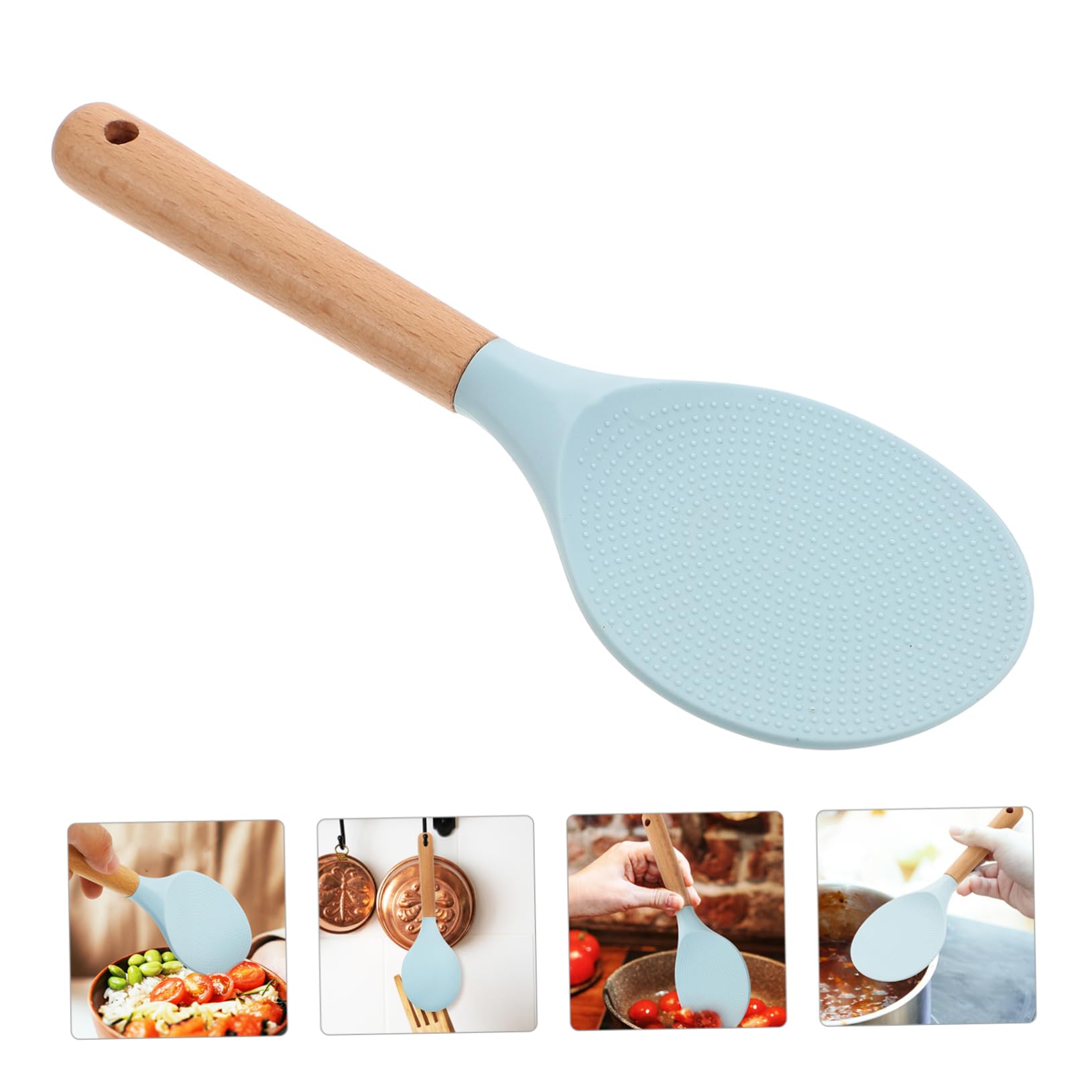 FUNOMOCYA Rice Spoon Rice Cooker Japanese Rice Shovel Japanese Ramen Noodles Chinese Spoons Nonstick Rice Paddle Rice Spatula Ramen Bowl Spoon Black Spoons Restaurant Rice Scoop Blue Wood