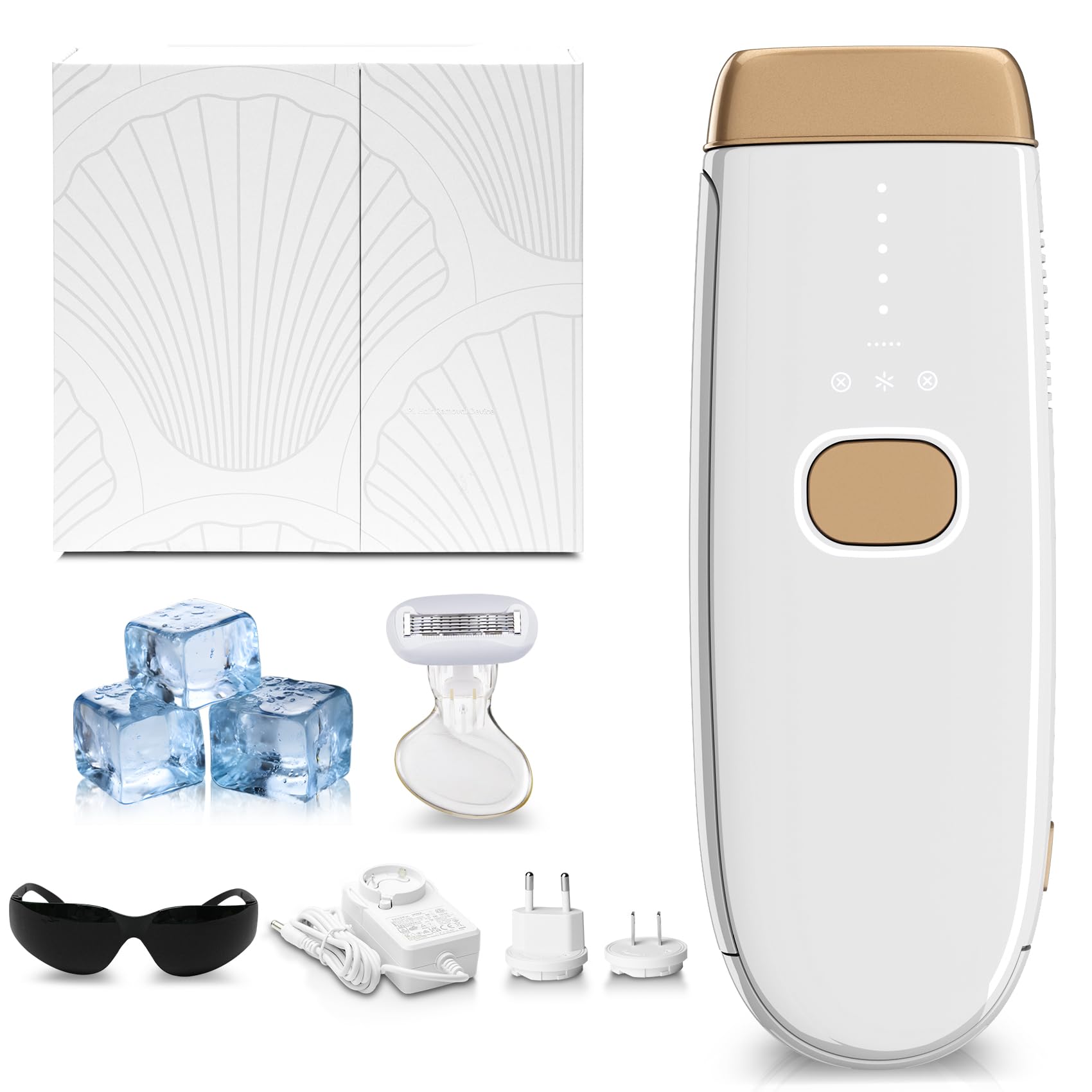 Epilateur Lumiere Pulsee avec Refroidissement, 10 °C et large tension 100 V-240 V, Épilation Laser Définitive, et Indolore pour Visage, Corps, Maillot, Aisselles, Camping Car, Voyages Internationaux