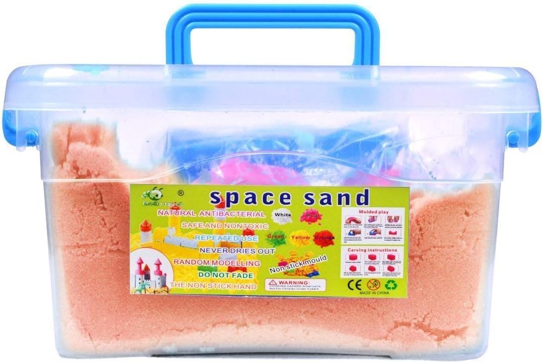 Kian Magic Moving Activity Sand Play Set for Children, Clay Sand Toys with Multiple MoldsMoldable Indoor/Outdoor Play Sand, Shaping Molds, Inflatable Sandbox & Storage Bucket (900 Gram)