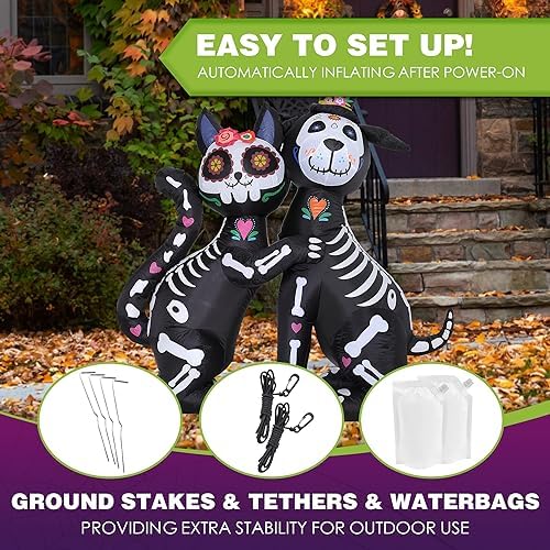61tVhp9i07L._AC_ ZPISF Black Cat Dog Day of the Dead Inflatable Skeleton Halloween Skeleton Outdoor Decorations Inflatable Halloween Decoration with Built-in LED Lights for Yard, Lawn, Garden
