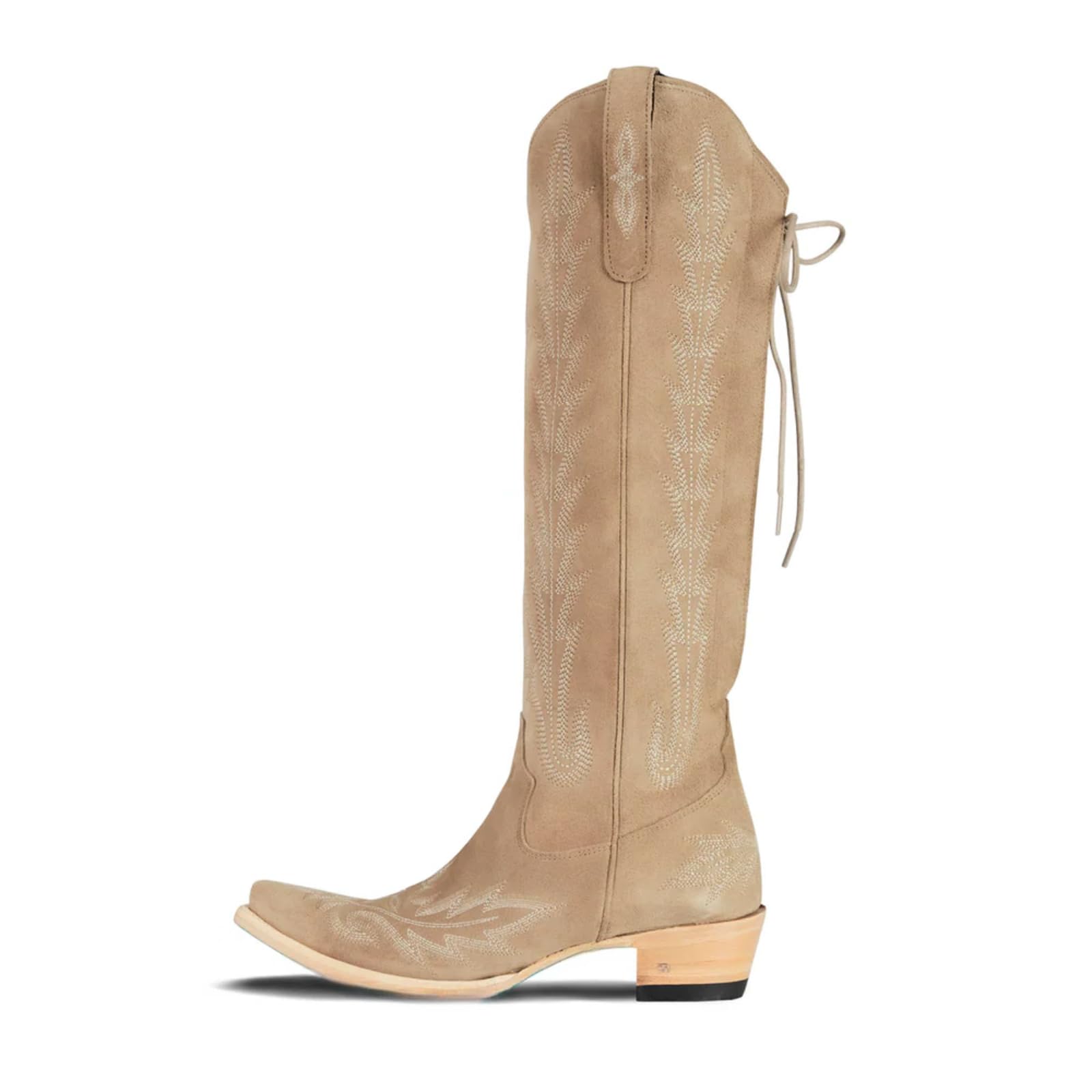 Atuelang Western Cowboy Boots for Women Knee High Wide Calf Lace Up Embroidered Cowgirl Boots