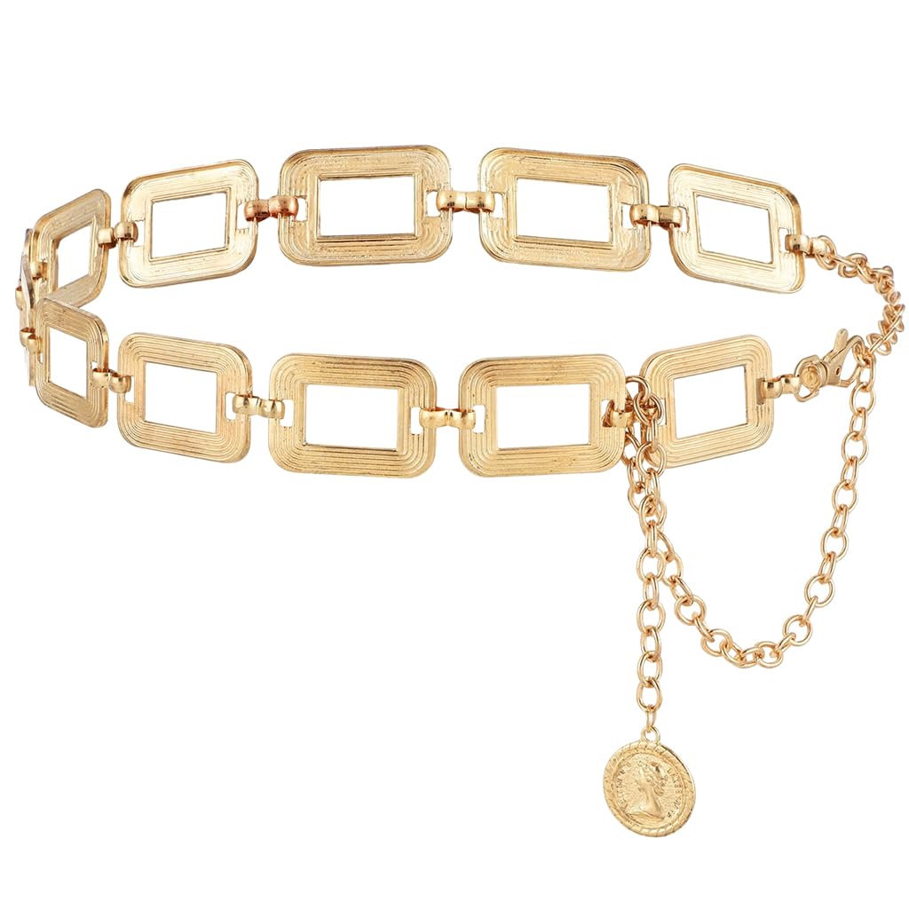 Waist Chain for Women Metal Golden Chunky Waist Belts Stylish Boho Hip Belt for Saree Fashion Western Saree Belts Adjustable Chain Belt for Women Dresses, Jeans, Skirts, Beach Outfits