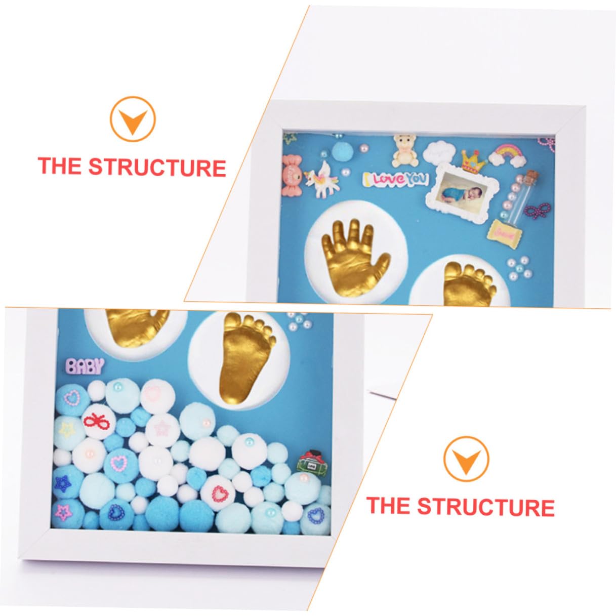 Set Cornice Impronta Mani e Piedi in Acrilico Oro, Kit Ricordo per Ragazzo Ragazza, Regalo per Battesimo Cornice da Tavolo per Bimbi e Bambine