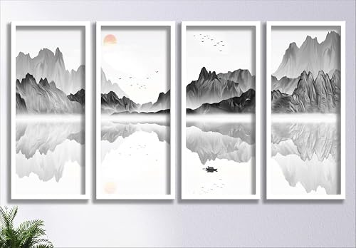 SAF Set of 4 Premium modern art White Frame Wall Painting for Home decoration 30