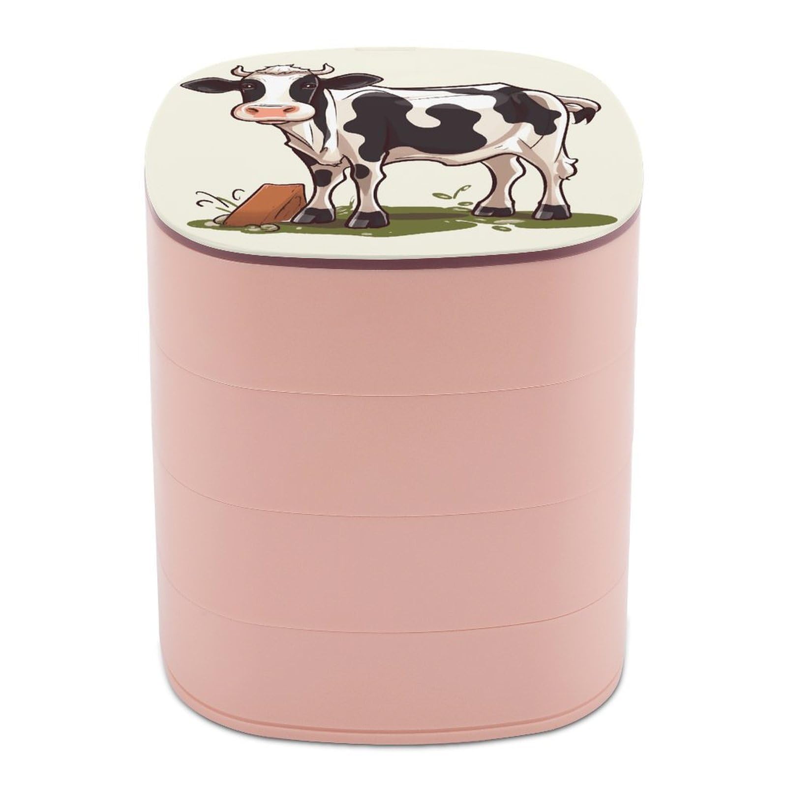 FekiLoot Dairy Cow Jewelry Box 4-Layers Rotatable Jewelry Organizer Storage Box with Mirror Cute Travel Jewelry Case Portable Earring Holder Organizer for Ring Necklace Bracelet