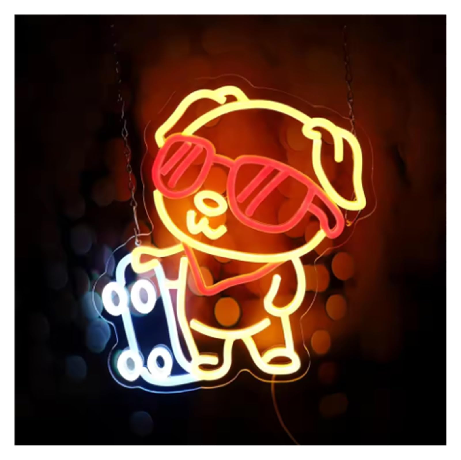 Scritta luminosa Insegna Al Neon Con Occhiali Da Sole E Skateboard Luce Dimmerabile Per Amanti Dei Carlini Negozio Camera Da Letto Bar Sala Giochi 32.5cmx30.2cm