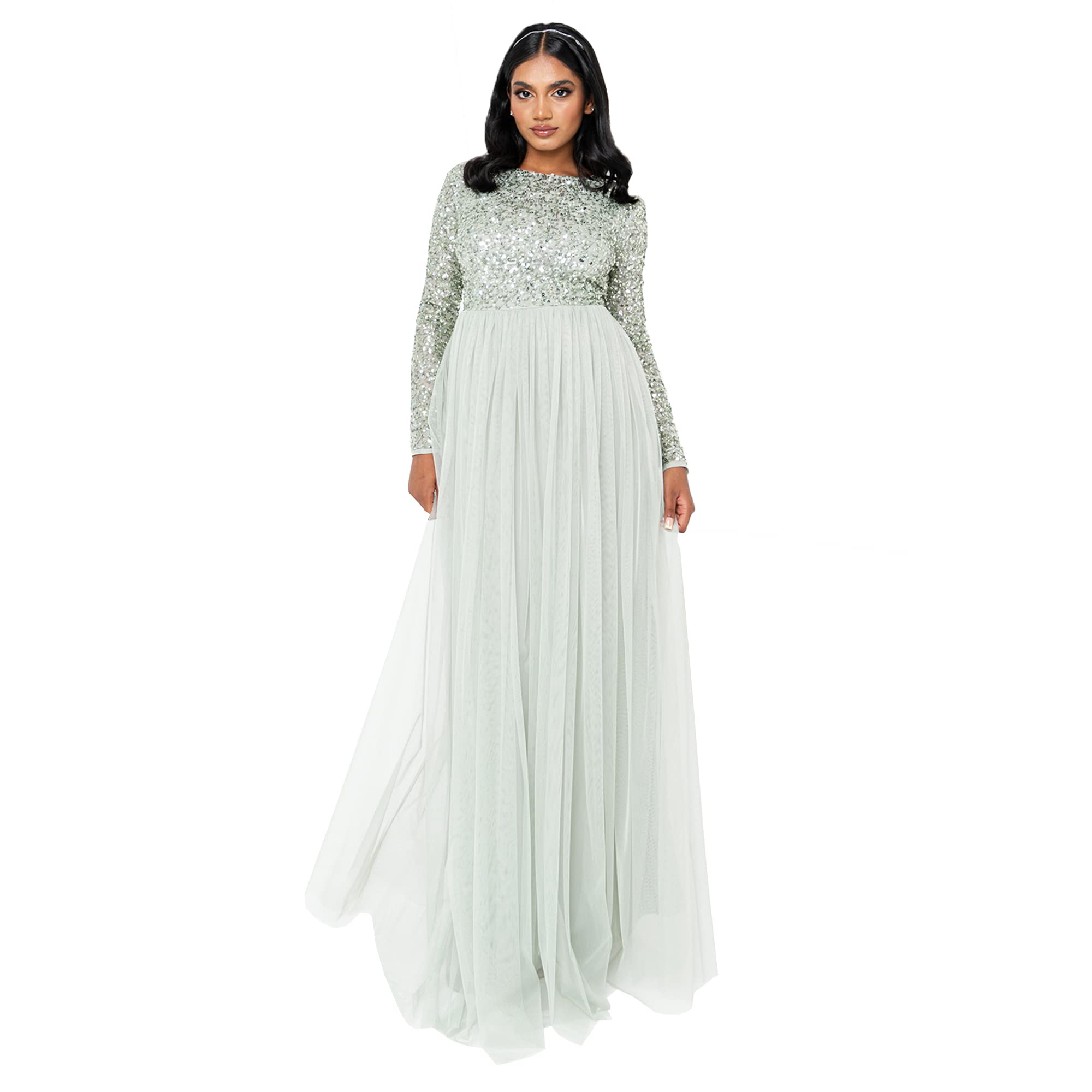 Maya Deluxe Women's Maya Embellished Long Sleeve Maxi Dress Bridesmaid
