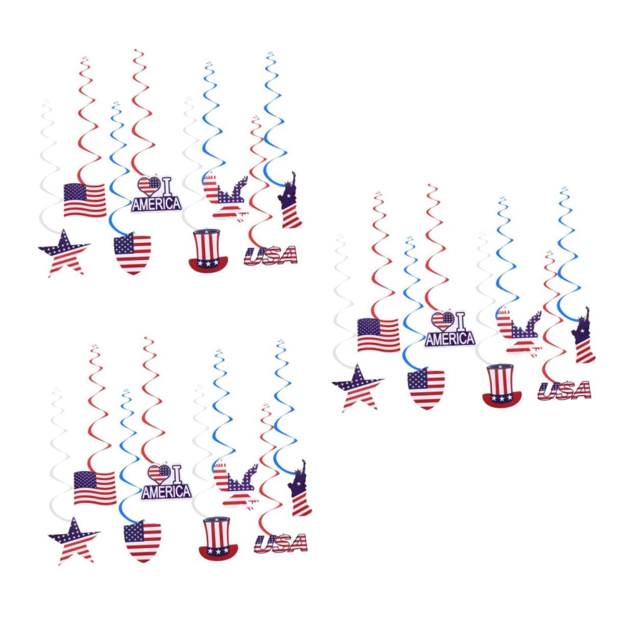 Cabilock 3 Juegos Espiral Americana Decoraciones De Fiesta Rojas Rojas Remolinos Colgantes del Día De La Independencia Personalizada Flag Real Rojo Decoración El Plastico