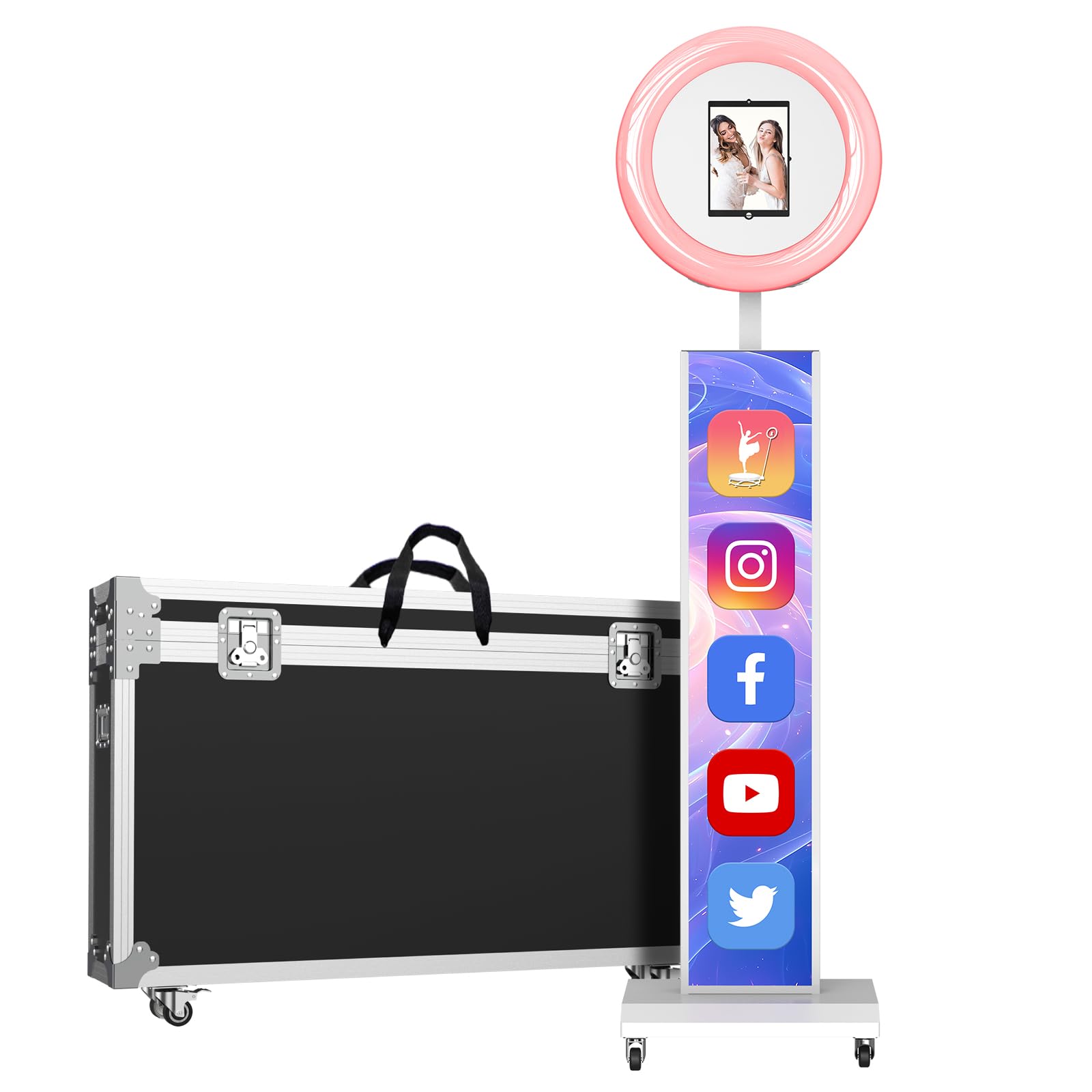 MWE Portable Photo Booth Machine Stand Compatible with Any Ipad with Software APP and Remote Control, RGB Ring Lights Music Sync, Free Custom Logo,