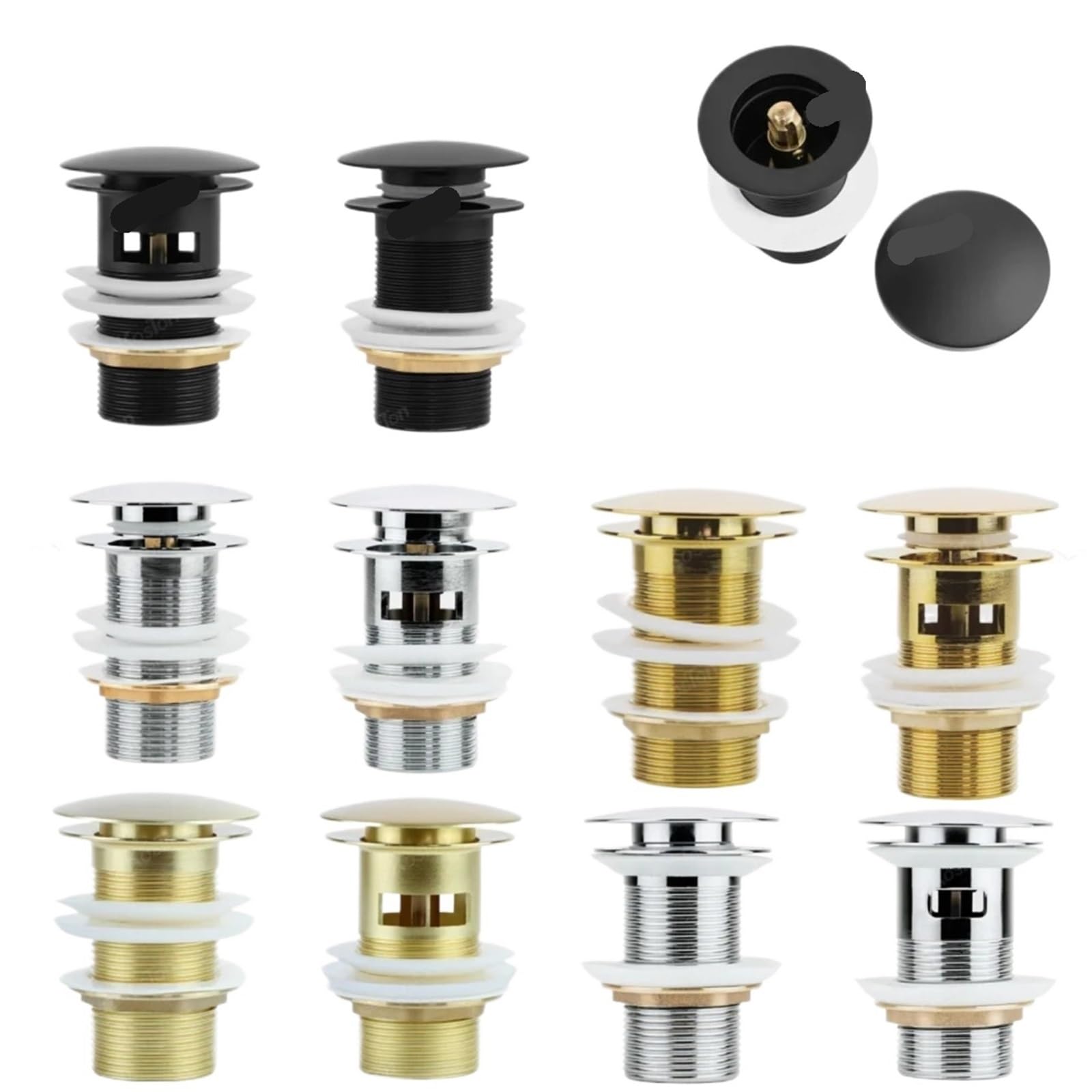 Desagüe desplegable para lavabo negro cepillado, tapón de drenaje de baño, kit de residuos de sifón, accesorio de grifo para lavabo, botón desplegable fácil de instalar