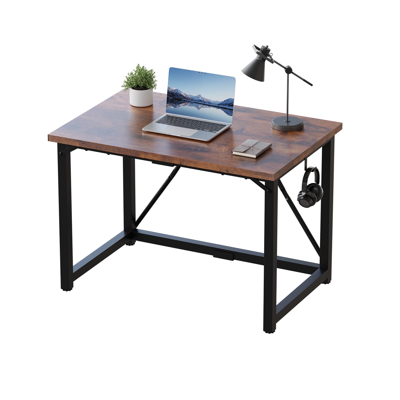 JUMMICO 100×50cm Computer Desk, Compact Home Office Writing Desk, Small Study Laptop Workstation for Limited Space, Quick Assembly, Metal Frame, Rustic Brown