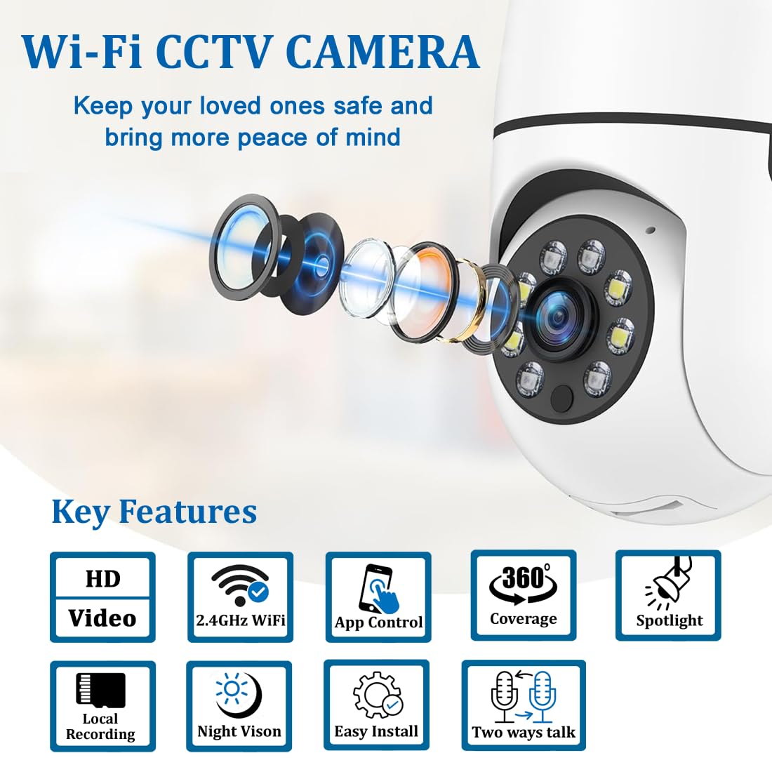IFITech FTY HD Smart Wi-Fi CCTV Security Camera | Indoor 360° Pan & Tilt Home Surveillance Camera | Bulb Camera | Supports up to 256GB microSD Card (Not Included) | Ideal for Home & Office | Standard — Amazon image 2
