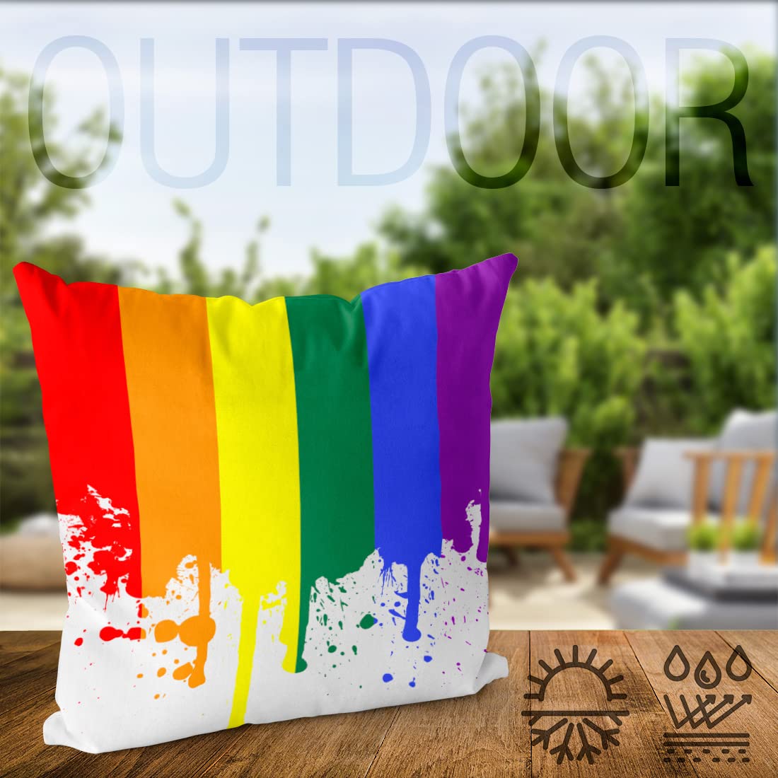 VOID Flaga tęczy poszewka na poduszkę do użytku na zewnątrz wewnątrz Rainbow, rozmiar poduszki: 60 x 60 cm