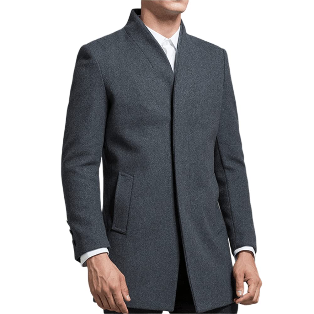 YOUTHUP Cappotto da Uomo Invernale in Lana Spessa Trench Cappotto di Media Lunghezza Slim Fit Imbottito Caldo Casual Peacoat, Grigio(Disegno 2), M